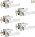 Square Passage Door Lever, Heavy Duty Interior Door Handles for Hallway& Closet Non-Locking Door Knob in Satin Nickel Keyless Door Lockset for Right & Left Side Door, 5 Pack
