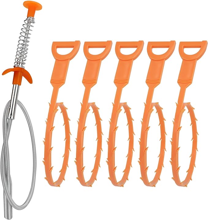 Amazon Basics Drain Clog Remover Tool, Includes 5 Plastic and 1 Stainless Drain Snakes, Effectively Clean Hair and Other Clog for Toilet, Kitchen Sink, Bathroom Tub, 6 Pack