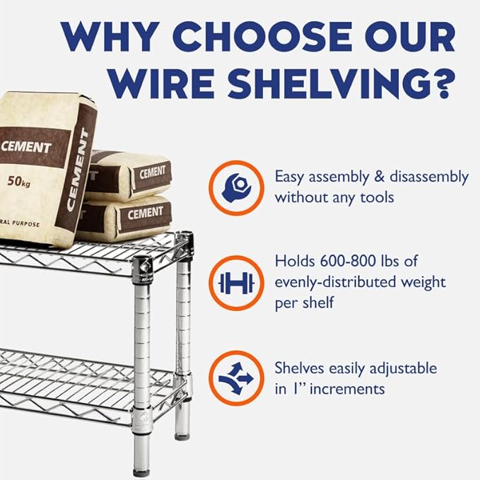 Shelving Inc. 8" d x 30" w x 64" h Chrome Wire Shelving with 5 Tier Shelves, Weight Capacity 800lbs Per Shelf