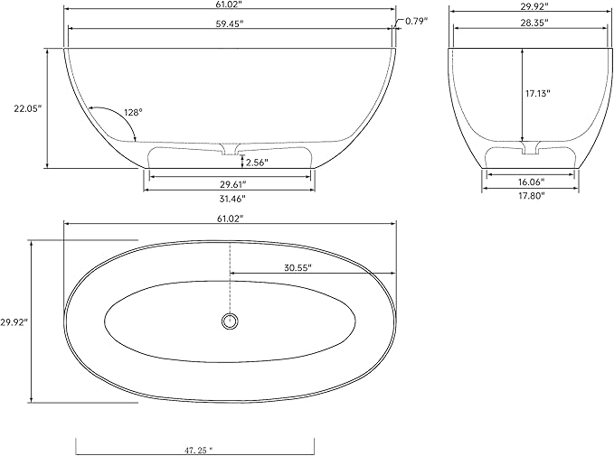 Solid Surface Freestanding Bathtub 61", Modern Oval Shape Soaking Tub, Stone Resin Stand Alone Bathtub with Drain & Integrated Slotted Overflow Transparent Orange AMFS303-1550-Orange