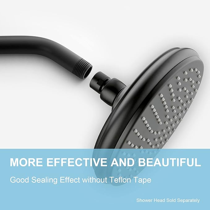 OFFO Shower Arm with Flange, 6 in Wall Mount Replacement Angle Shower Head Arm Wall-Mounted For Fixed Shower Head & Handheld Showerhead, Matte Black