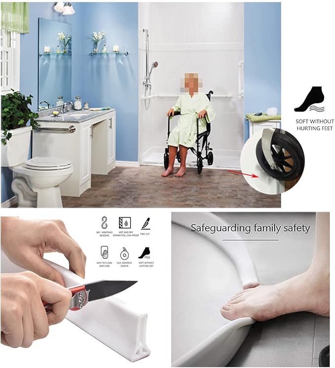 59Inch Collapsible Threshold Water Dam 1.5" high Walkin Shower Guard To Keep Water In Shower Stall Water Barrier Silicone For Dry And Wet Bathroom Kitchen Wheelchair Accessible