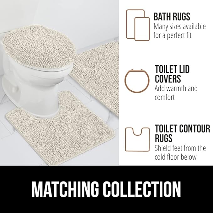 GORILLA GRIP Bathroom Rug Sets, Soft Chenille 2 Piece Area Rugs Set, Toilet Base Mat and 30x20 Carpet, Absorbent Microfiber Washable Mats Dry Quickly, Home Décor and Bath Room Accessories, Ivory