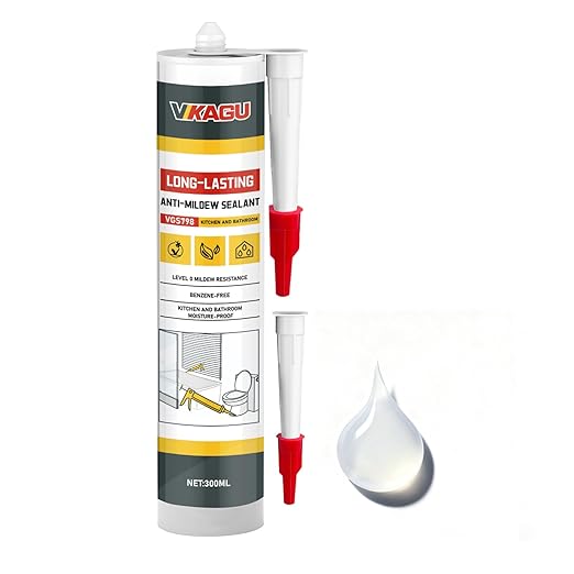 VGS 798 Professional Silicone Sealant Caulk 10.15 Oz Cartridge, 1 Pack - for Kitchen & Bathroom 100% Waterproof Silicone Sealant, Shrink-Resistant & Crack-Resistant