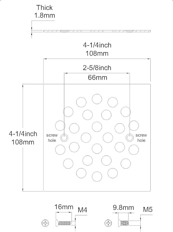Square Style 4-1/4 inch Screw-in Shower Drainer Cover Floor Drainer Grates with Screws Brushed Golden