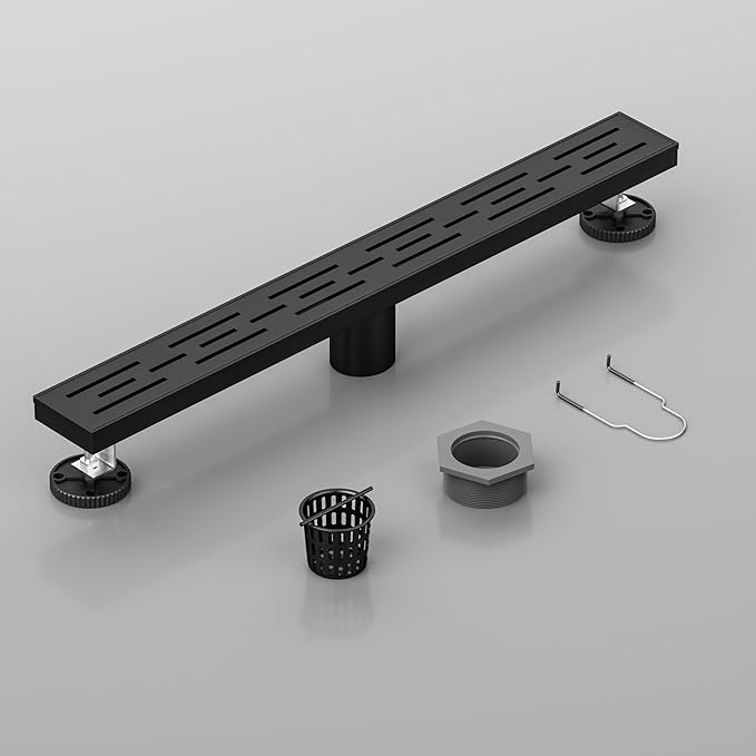 Neodrain 32 in Matte Black Linear Shower Drain, Rectangular Linear Shower Drain with Brick Pattern Grate, Brushed 304 Stainless Steel Bathroom Floor Drain