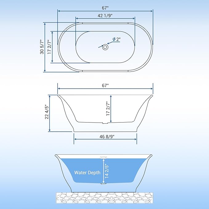 Freestanding Bath Tub 67 Inch Acrylic Oval Soaking Tub – Extra Large Freestanding Bathtub with Chrome Drain & Overflow, Stand Alone Tub for Home Spa, Deep Free Standing Soaking Tub for Relaxation