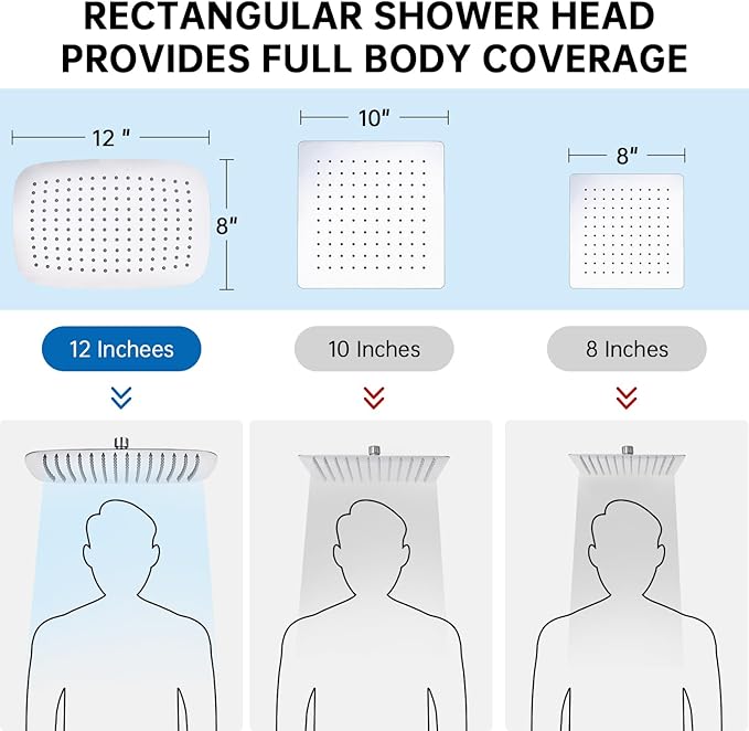 G-Promise All Metal 12 Inch Shower Head with Handheld Spray Combo，Rain Shower Head with Handheld Built-in Power Wash Mode, Adjustable Extension Arm with 4-Mode Diverter, 71 Inch Extra Long Hose