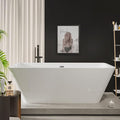 59" Acrylic Freestanding Soaking Bathtub, Matte Drain & Black Overflow, Modern Design Tub for Home Bathroom Renovations, Glossy White