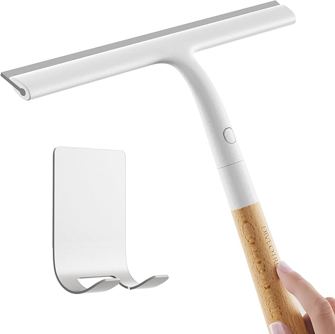 Silicone Shower Squeegee for Glass & Doors, Diveotree Multi-Purpose Squeegee for Bathroom Shower/Windows/Glass/Door, Heavy Duty Scrubber for Car Windshield Cleaning (White)