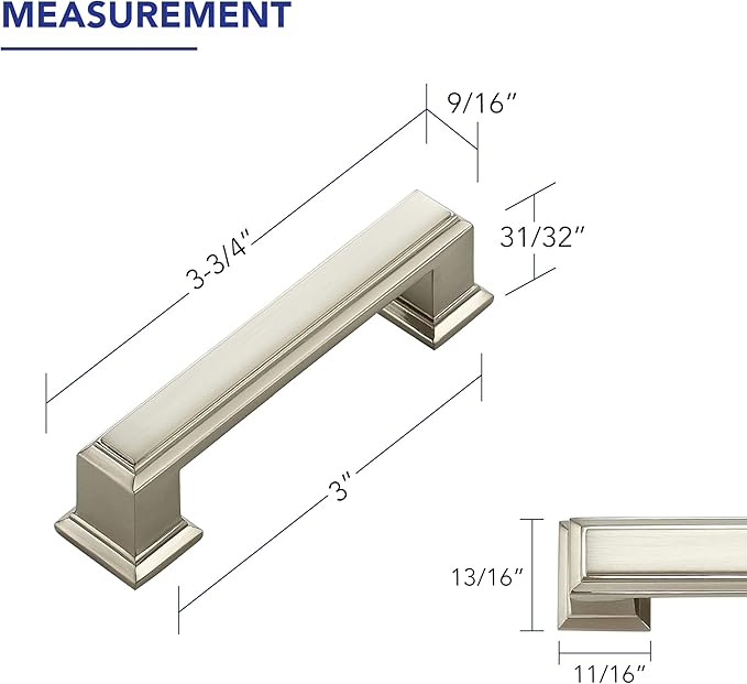 Ravinte Hardware 5 Pack Brushed Nickel Cabinet Pulls, 3 Inch (76mm) Hole Center Zinc Alloy Drawer Handles for Kitchen Cabinets, Cupboards, Dressers, Square Solid Metal Hardware