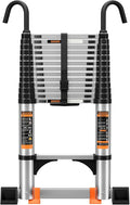 Telescoping Ladder,12.5FT Aluminum Multi-Purpose Collapsible Ladder with Stabilizers and Hooks,Jiashche Portable Extension Ladder for RV or Outdoor Work Silver,330lb Max Capacity