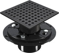 4 Inch Square Shower Floor Drain, Matte Black 304 Stainless Steel Shower Floor Drain Kit with ABS Flange for 2" or 3" Pipe, Removable Grid Cover Hair Strainer Catcher,CUPC Certified