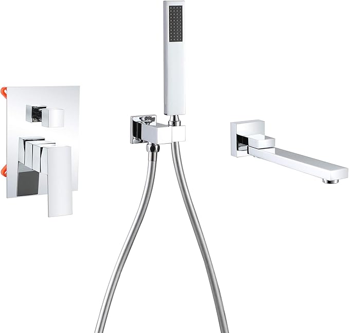 Wall Mounted Bathtub Faucet with Handheld Shower, Solid Brass 180°Swivel Tub Faucet with Handheld Sprayer High Flow Bathtub Faucet Set with cUPC Certified Wall Mount Tub Filler, Chrome