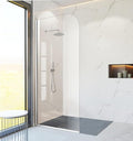 Glass Shower Panel, 34" W x 78" H Semi-Framed Fixed Shower Glass Panel in Chrome Silver with 5/16"(8mm) Clear Tempered Glass Door, Simple Shower Door Panel for Bathroom