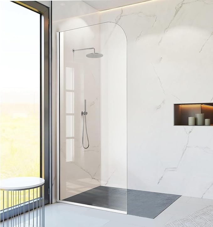 Glass Shower Panel, 34" W x 78" H Semi-Framed Fixed Shower Glass Panel in Chrome Silver with 5/16"(8mm) Clear Tempered Glass Door, Simple Shower Door Panel for Bathroom