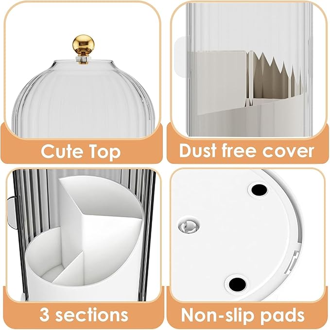 Dustproof Toothbrush Holders with Cover, Rotating Electric Toothbrush and Toothpaste Holder for Bathroom Countertop, 3 Slots Makeup Brushes Organizer, Transparent