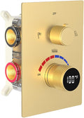 Digital Shower Valve 3 Way Diverter Temperature Display Shower Mixer 3-Function Brass Rough-in and Rectangle Brushed Gold Trim Kit