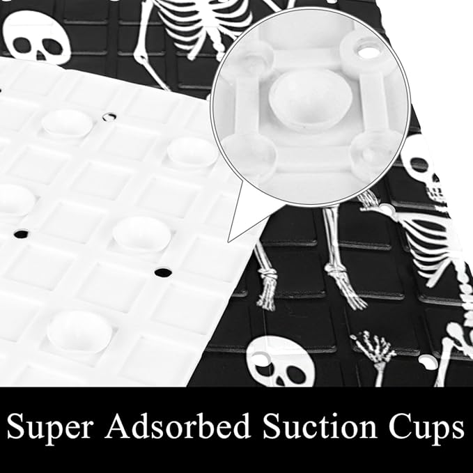 Bath Tub and Shower Mats, Non Slip Bathmat with Drain Holes and Suction Cups for Bathroom Floor, 15.1 x 26.8 Inch (Halloween Dancing Skeletons Cartoon Style)
