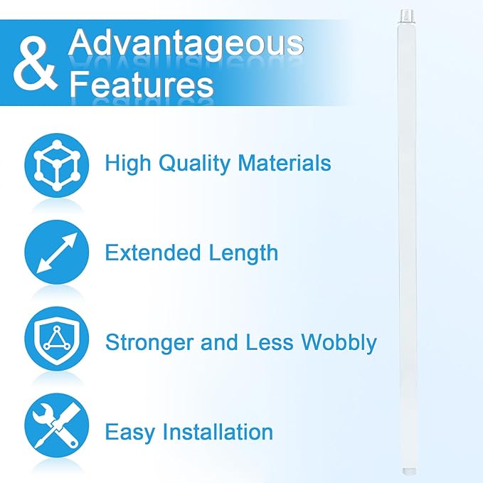 Ceiling Mount Shower Arm with Flange 20 Inches Square Straight Extender Extension Pipe Replacement, Long Shower Arm For Fixed Rain Shower Head or High Ceiling, Chrome