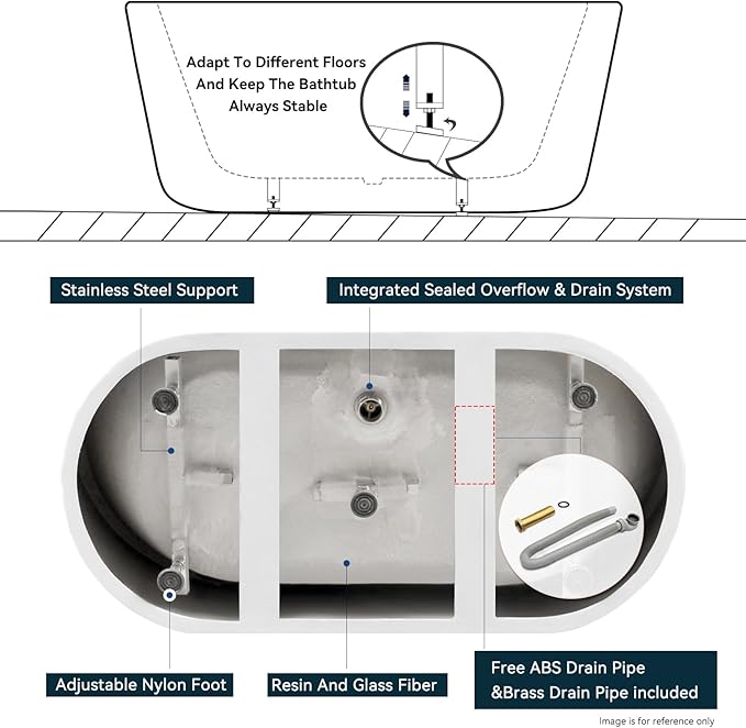 FerdY Luzon 55" Acrylic Freestanding Bathtub, Classic Oval Shape Soaking Bathtub with Toe-Tap Chrome Drain and Classic Slotted Overflow Included, Modern White, cUPC Certified