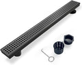 Offset Linear Shower Drain, Matte Black Shower Drain 24 inch with Removable Grate Cover, Brushed 304 Stainless Steel Side Outlet Black Shower Floor Drain with Hair Catcher and Leveling Feet
