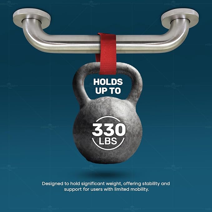 Highcraft Grab Bar for Bathtubs and Showers, Shower Grab Bars for Seniors and Elderly, Safety Bar for Bathroom 12" x 1.5" ADA Compliant Grab Bar, Heavy Duty Stainless Steel Shower Handle Wall Mount