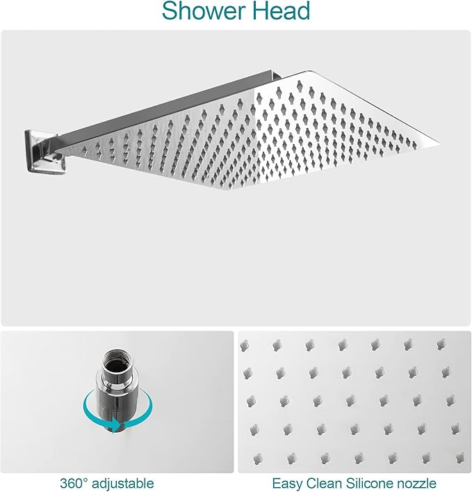 Lordear 10 Inch Shower Head Faucet Wall Mounted Chrome Polished Rainfall Shower System Set Stainless Steel Showerhead with Handheld Combo, Brass Valve Included