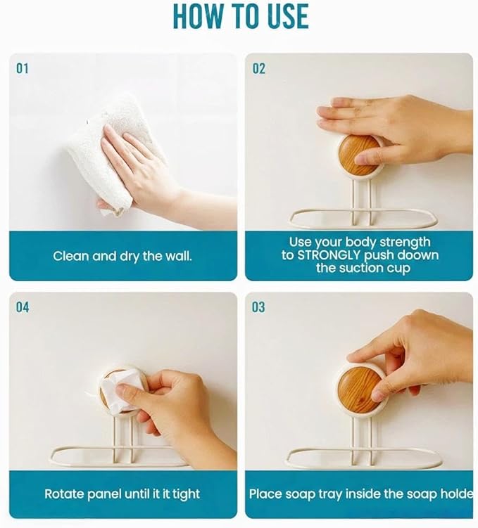 Dual-Suction Soap Dish Holder, Wall-Mounted No Drill Soap Saver with Double Layer Drying Rack, Strong Suction Cups for Bathroom, Shower, Kitchen Sink Countertop Organization