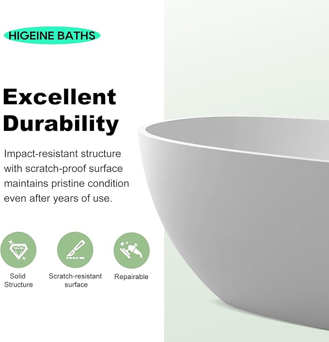 67" Premium Solid Surface Freestanding Bathtubs, Upgraded Matte White Modern Design Stand Alone Stone Resin Tub with Overflow and Pop-up Drain