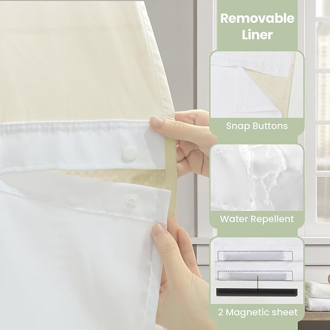 Inhousolu No Hook Shower Curtain with Snap in Fabric Liner Set Waffle Weave 230GSM Weighted Hem, Waterproof & Washable Bathroom Curtain Spa Luxury with Mesh Top Window 72" W x 72" L Ivory