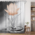 Lotus Shower Curtain Black White Grey Orange Flower Elegant Blooming Floral with Dew Spring Flower Reflection on Water Modern Romantic Polyester Fabric Bathroom Decor 70×70 Inch with Hook