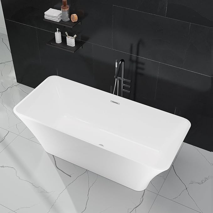 Freestanding Bathtubs 59 inch Acrylic Free Standing Soaking Tub with Integrated Overflow, Luxury Soaking Tub for Home Remodel, Chrome Drain Assembly Included