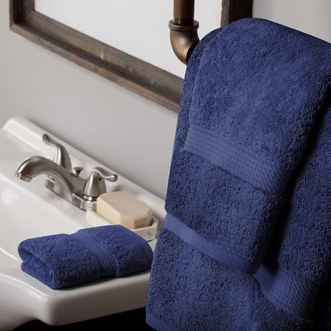 Superior Egyptian Cotton Pile 3 Piece Towel Set, Includes 1 Bath, 1 Hand, 1 Face Towel/Washcloth, Ultra Soft Luxury Towels, Thick Plush Essentials, Guest Bath, Spa, Hotel Bathroom, Navy Blue