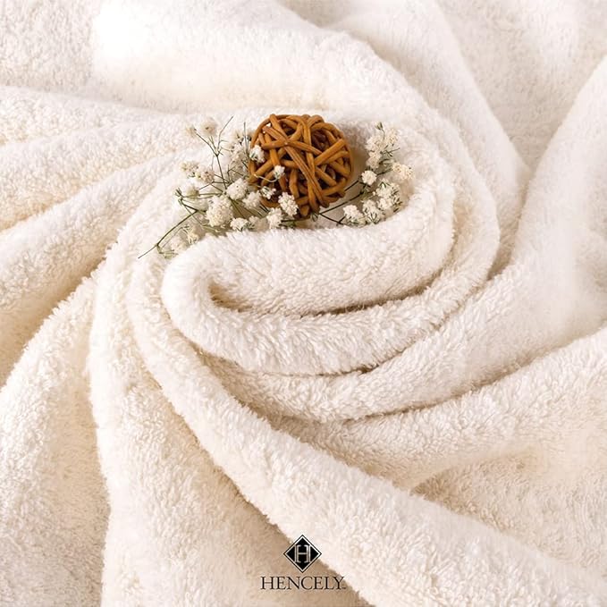 Hencely 18-Piece Bath Towel Set - High Absorbency, Quick Drying - 100% Soft Turkish Cotton - 6 Bath Towels, 6 Hand Towels, 6 Washcloths - for Bathroom, Home, Hotel, Spa, and Gym - 18-Pack Ivory