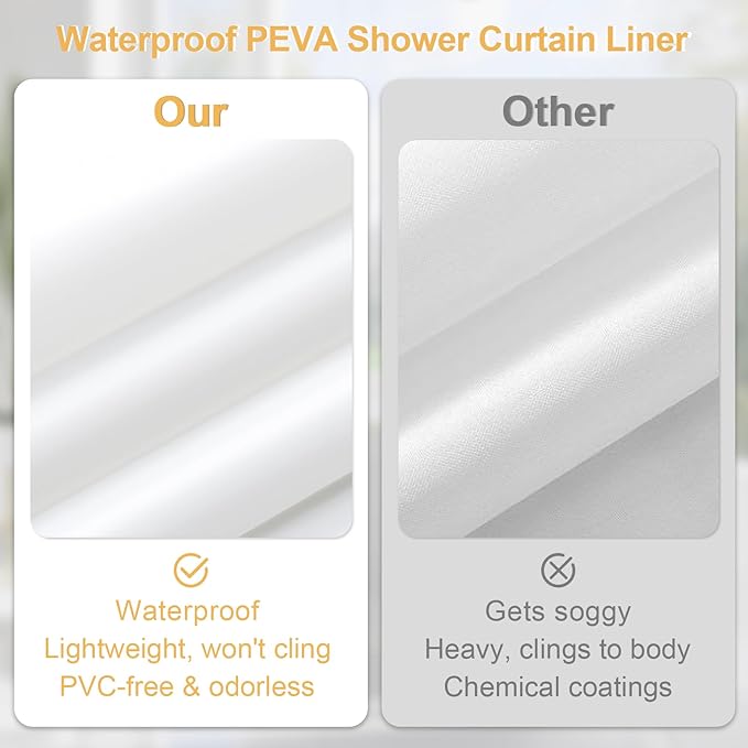 3 in 1 Long Blue Shower Curtain Set-72 W x 78 H, Fog Blue Waffle and PEVA Liner Set with 12 Stainless Steel Hooks, Waterproof Fabric for Bathroom