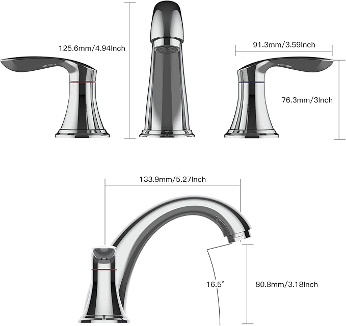 Bathroom Sink Faucet, Faucet for Bathroom Sink, Widespread Chrome Bathroom Faucet 3 Hole with Stainless Steel Pop Up Drain and cUPC Lead-Free Hose - (Chrome)