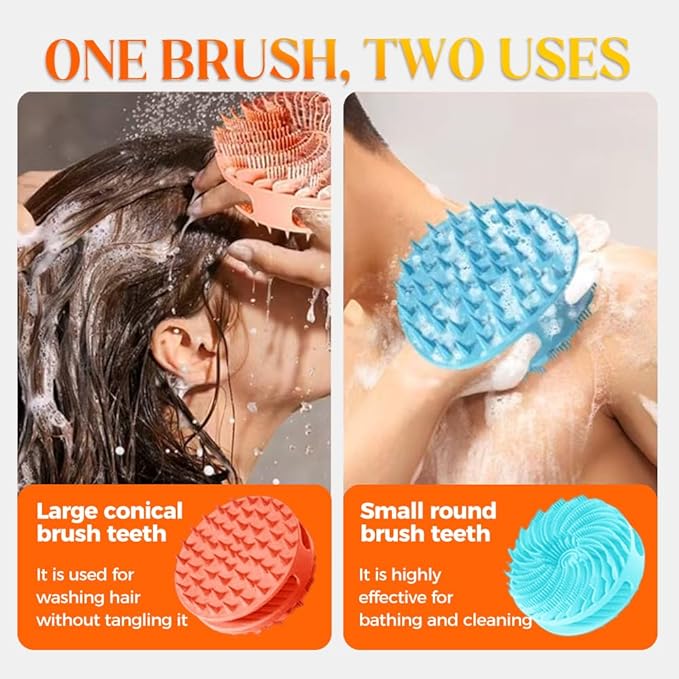 2 in 1 Silicone Body Scrubber & Scalp Scrubber, 2026 Upgrade Handheld Shower Scrubber for Body and Head, Cleansing Skin Brush Gentle Exfoliating and Stress Relax Hair Growth (Purple & Red)