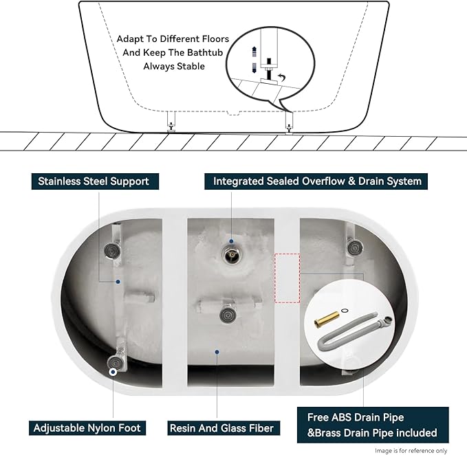 FerdY Shangri-La 47" Acrylic Freestanding Bathtub, Small Classic Oval Shape Acrylic Soaking Bathtub with White Drain & Minimalist Linear Design Overflow, Modern White, cUPC Certified