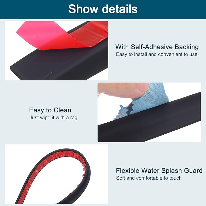 uxcell 39 Inch Collapsible Shower Barrier Stopper Water Splash Guard Blocker 39"Lx0.8"Wx0.5"H for Bathroom Kitchen Wet and Dry Separation, Black