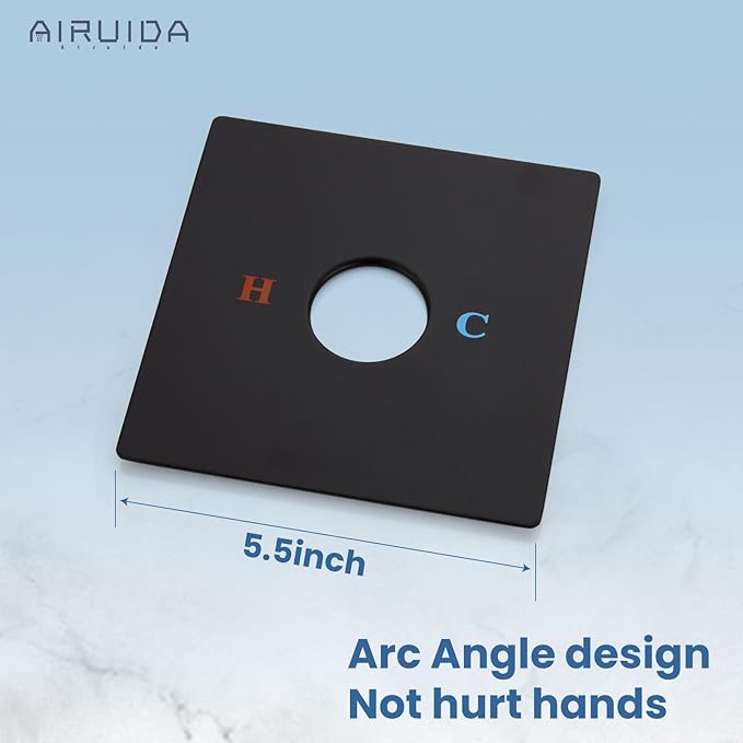 Airuida Square Single-Function Brass Faucet Shower Rough-in Valve Male Thread Bathroom Trim Kit Single Handle Tub Shower Valve 5.5 Inch Cover Plate Matte Black