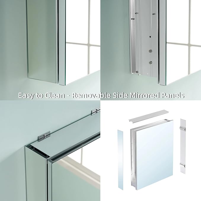 WELLFOR 48" x 30" Rectangle Medicine Cabinet Mirror, Surface Mount or Recessed Medicine Cabinet with Tempered Mirror, Anodized Chrome Aluminum Frame, Bathroom Mirror with Storage