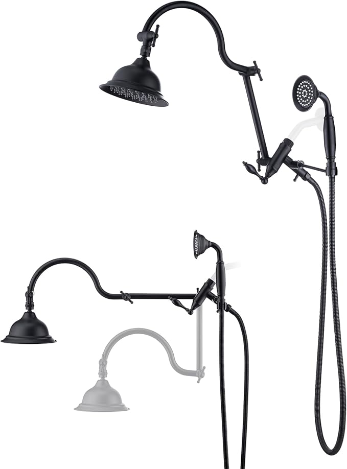 Bagnolux Solid Brass 6" High Pressure Black Rain Shower Head with Handheld Combo 3.3" Spray, Rainfall Showerhead with 21" Extension Arm - Adjustable Dual Showerhead and 71" Shower Hose,Matte Black