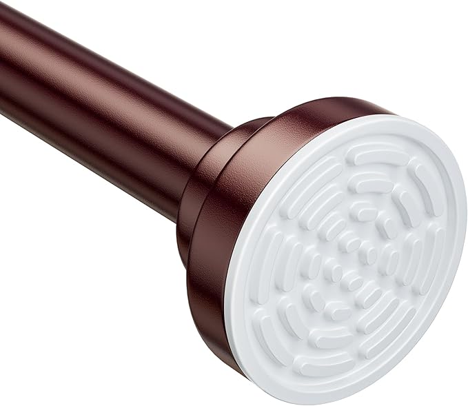 Ausemku Shower Curtain Rod - 32-92 Inch Rustproof Tension Rod, Non-Slip Spring Design, No Drilling Adjustable Curtain Rod for Bathroom, Kitchen, and Closet（Brown）