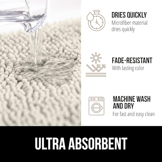 GORILLA GRIP Bath Rug Mat 60x24, Thick Soft Absorbent Chenille, Quick Dry Microfiber Mats, Rubber Backing Washable Shower Floor Rugs, Bathmat Runner, US Designed Bathroom Home Decor Accessories Ivory