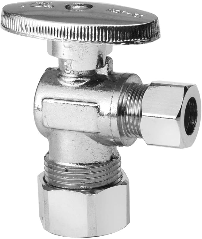 EFIELD Angle Stop Valve 1/2" Nominal (5/8" OD) Compression x 3/8" OD, 1/4-Turn, UPC Certified,(VALVE116)