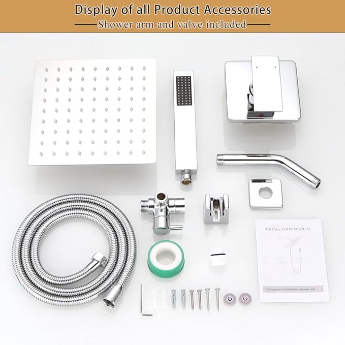 8 Inch Rainfall Shower Head and Handheld Spray Combo with 3-Way Diverter and Touch-Clean Nozzles, Rough-in Valve Body and Trim Included, Polished Chrome
