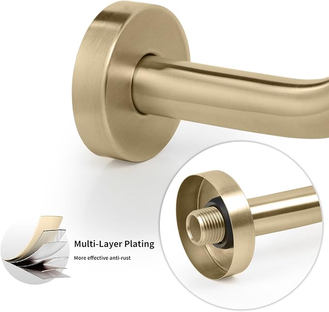 High Rise Shower Arm with Flange,15.5 Inch Gooseneck Shower Arm Extension,Stainless Steel S Shaped Shower Showerarm,Brushed Gold,9Z4MKK