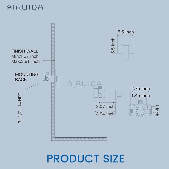 Airuida Square Single-Function Brass Faucet Shower Rough-in Valve Male Thread Bathroom Trim Kit Single Handle Tub Shower Valve 5.5 Inch Cover Plate Chrome Polish