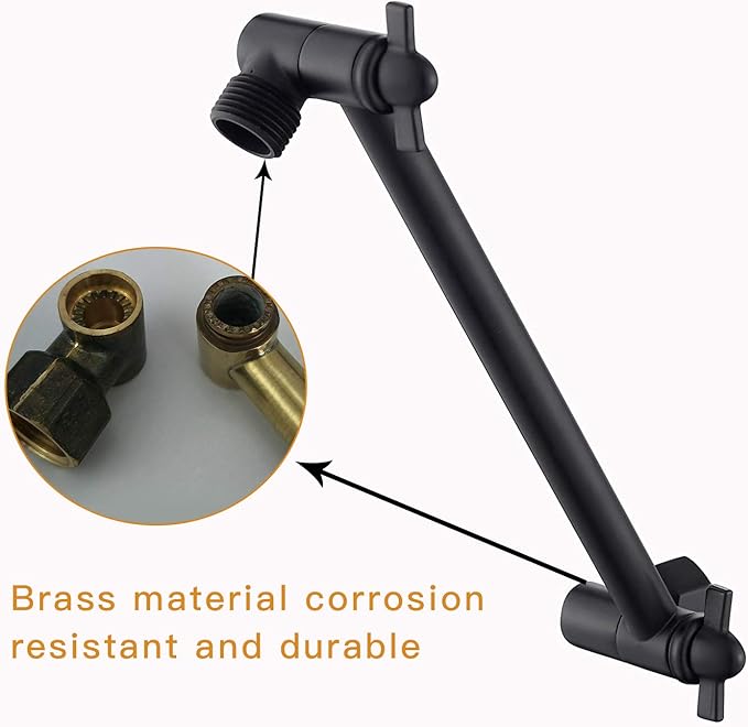 11 Inch Shower Head Extension Arm Matte Black.Solid Brass Adjustable Shower Arm Extension. Lower Or Raise Any Rain Or Handheld Showerhead To Your Height & Angle – Universal Connection